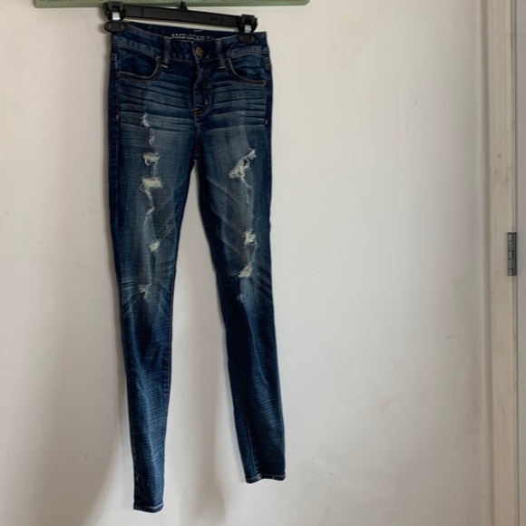 American Eagle outfitters high-rise denim jegging jean distressed skinny size 0 - Picture 1 of 7